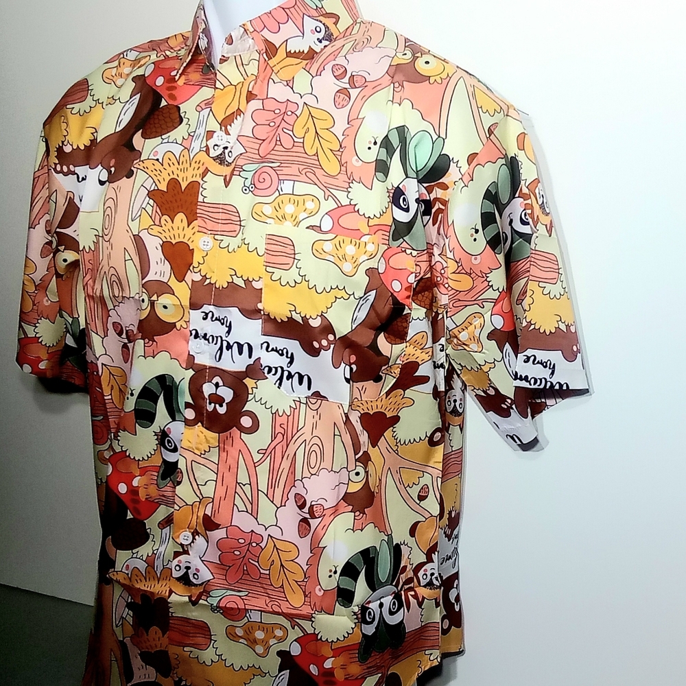 MEN'S LARGE "ANIME" STYLE BUTTON DOWN SHIRT SLEEVE SHIRT